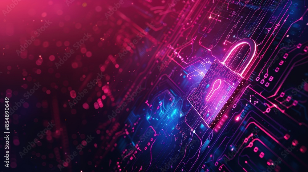 Digital security lock on futuristic circuit board Digital security lock on futuristic circuit board