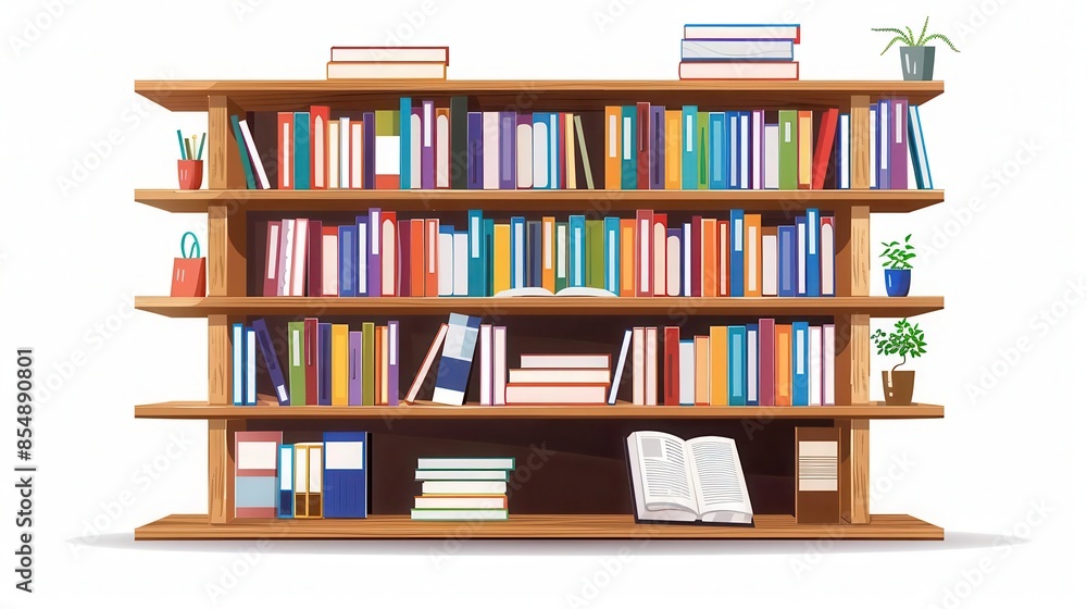 a bookshelf clipart, library element, realistic illustration, full of books, isolated on white background a bookshelf clipart, library element, realistic illustration, full of books, isolated on white background