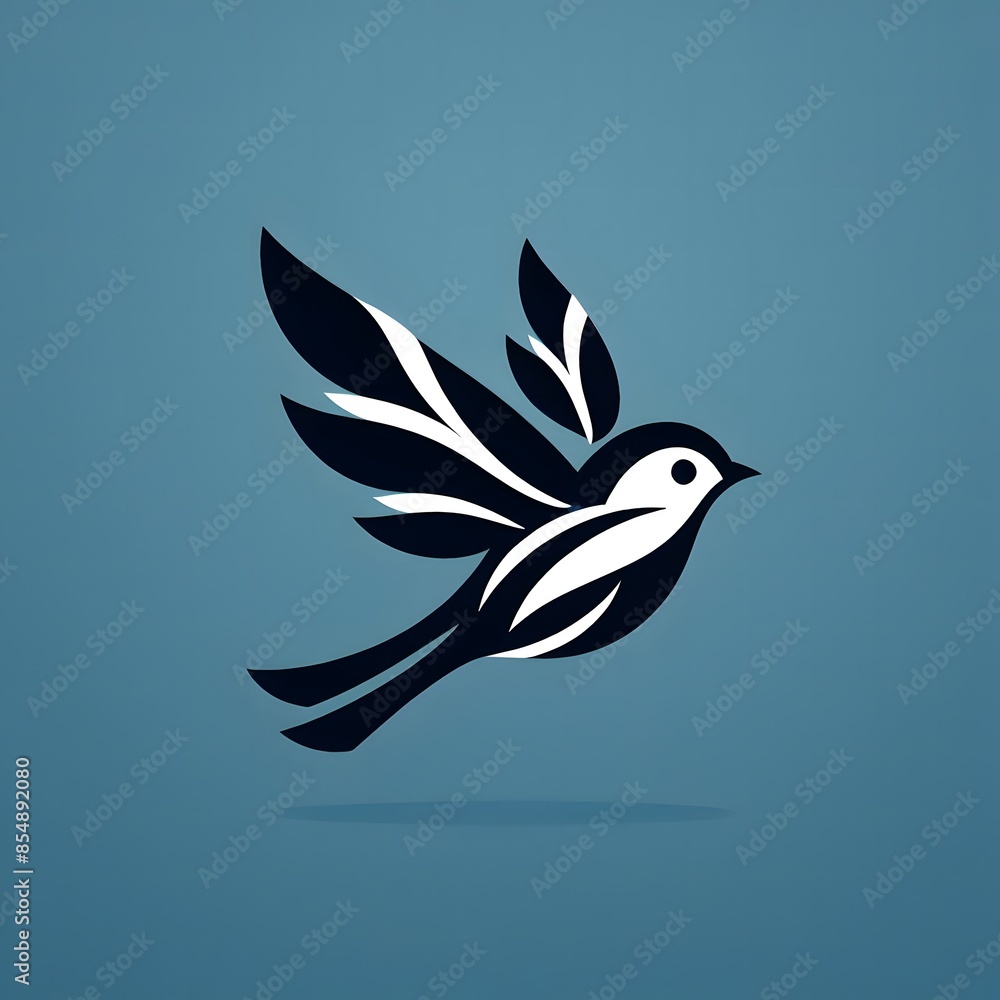 Fototapeta premium AI Generate of Flying Sparrow in Elegant Style with Minimal Geometric Form. Vector, Logo, Symbol. Businesses related to nature, vacational resort, travelling, tourism fashion, etc.