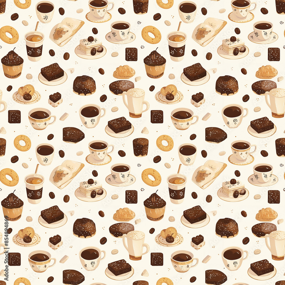 Obraz premium Coffee and pastry pattern