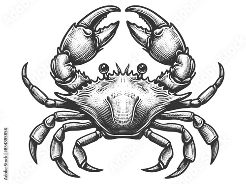 crab with its claws raised, showcasing classic artistic style and intricate line work sketch engraving generative ai vector illustration. Scratch board imitation. Black and white image.