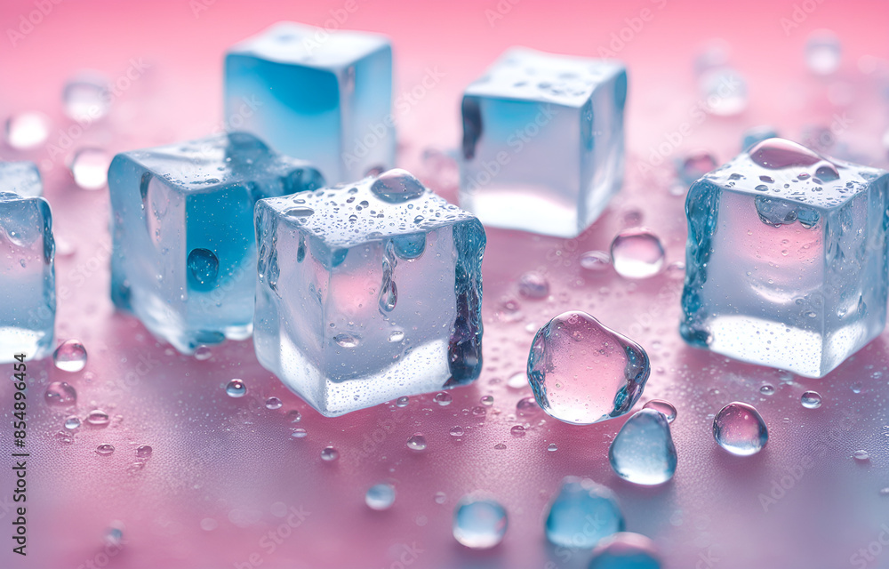 surrealistic ice cubes, dreamy composition, soda water refraction, light pink, Ice-Carving, surrealistic ice cubes, dreamy composition, soda water refraction, light pink, Ice-Carving,