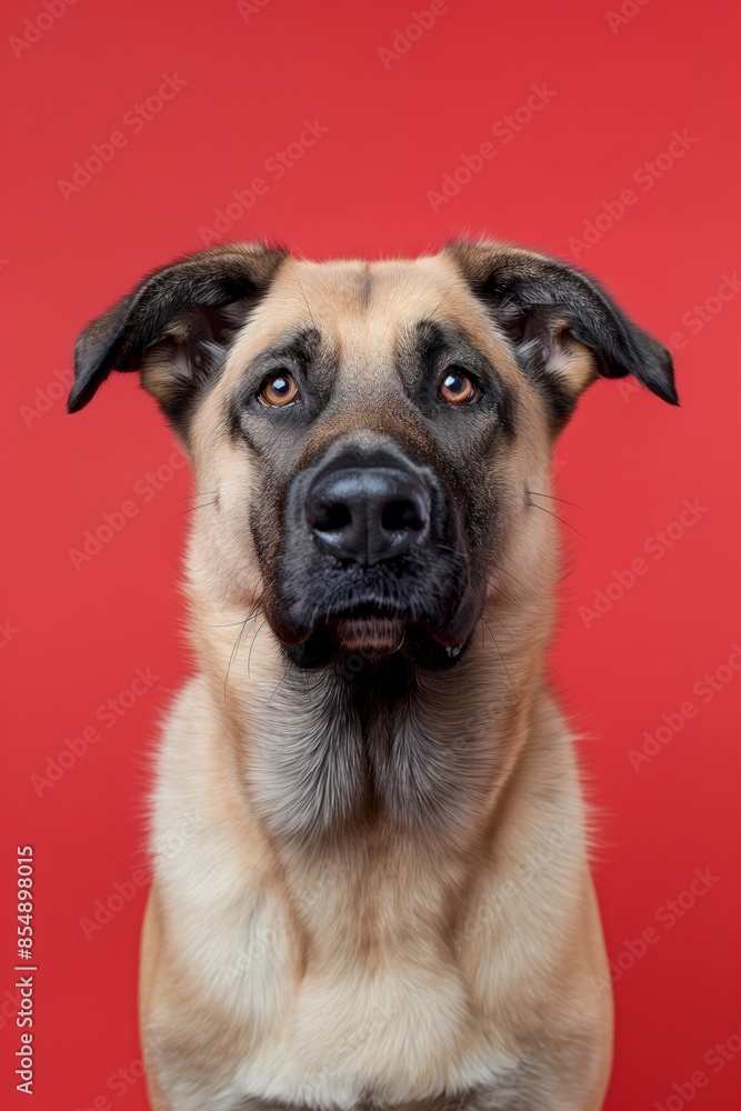 Obraz premium Anatolian Shepherd dog on minimalistic colorful background with Copy Space. Perfect for banners, veterinary ads, pet food promotions, and minimalist designs.