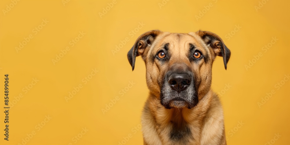 Obraz premium Anatolian Shepherd dog on minimalistic colorful background with Copy Space. Perfect for banners, veterinary ads, pet food promotions, and minimalist designs. 