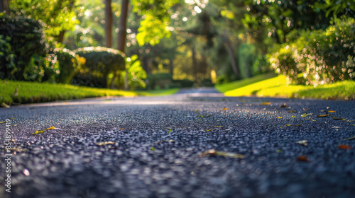 Wallpaper Mural A close-up view of a paved path in a park on a sunny day, with lush green trees and grass out of focus Torontodigital.ca