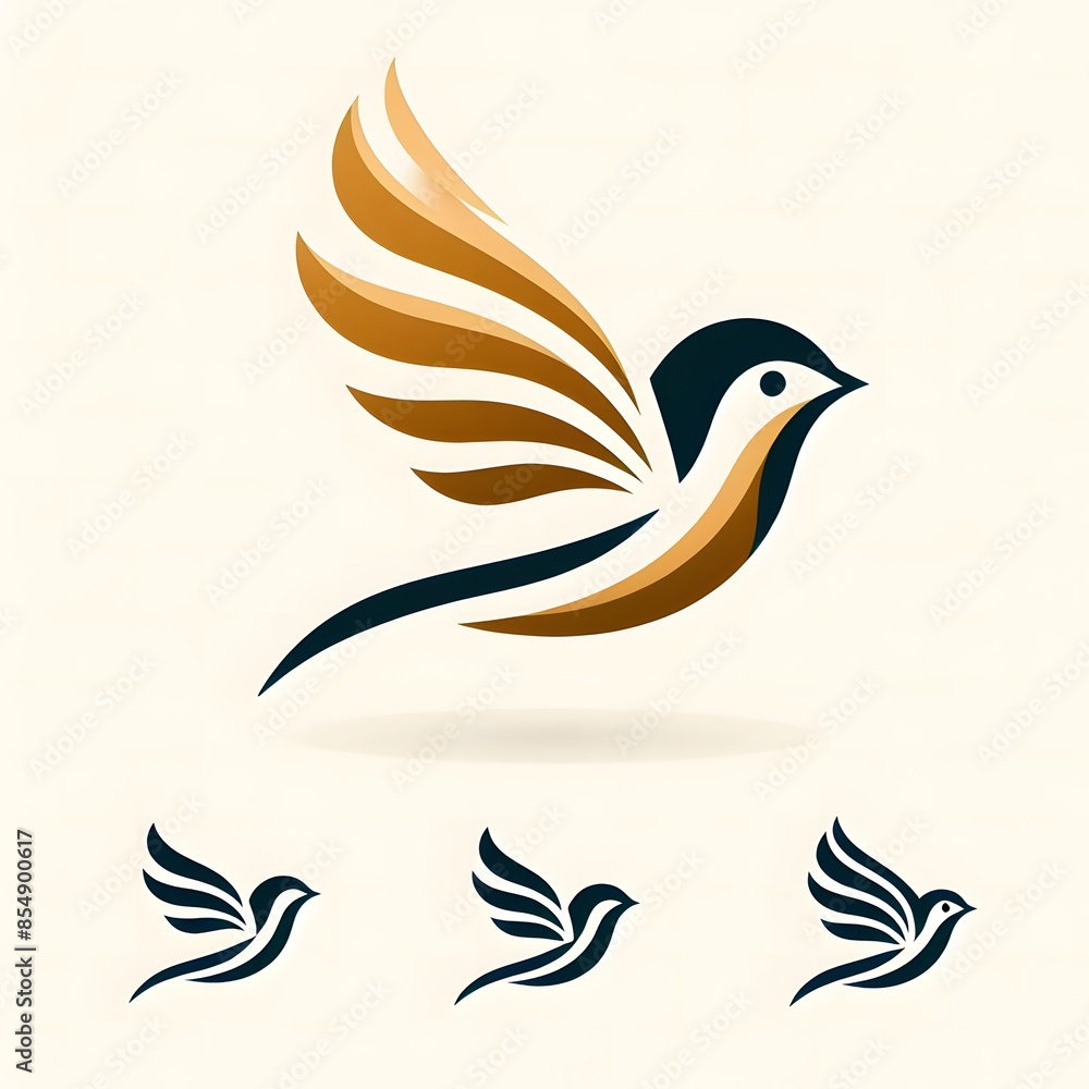 Obraz premium AI Generate of Flying Sparrow in Elegant Style with Minimal Geometric Form. Vector, Logo, Symbol. Businesses related to nature, vacational resort, travelling, tourism fashion, etc.