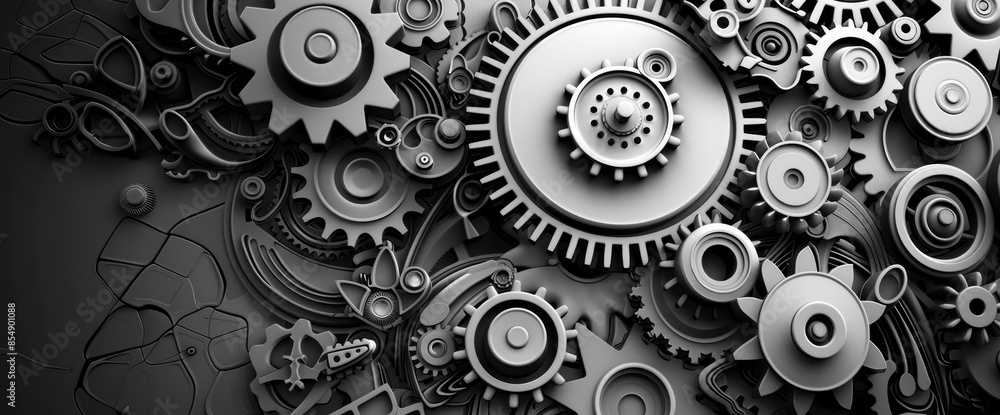 Monochrome Abstract Gears, Cartoon Monochrome Abstract Gears, Cartoon