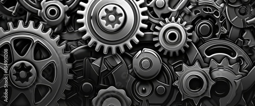 Wallpaper Mural Monochrome Abstract Gears, Cartoon Torontodigital.ca