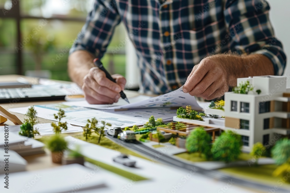 Fototapeta premium architect working on a sustainable housing