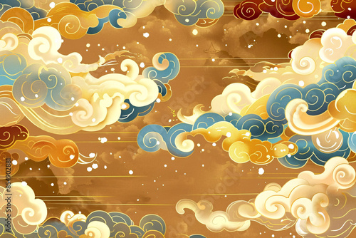 Chinese style Dunhuang flying beige auspicious clouds classical illustration, Mid-Autumn Festival Dunhuang style auspicious cloud scene illustration background