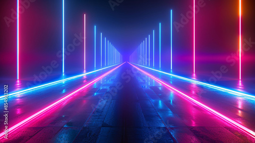 Streamlined speed light blue and purple special effects, abstract technology blue KV main visual business background