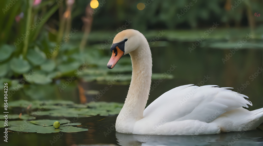 Fototapeta premium a white swan that is floating in the water