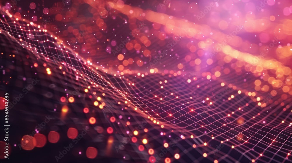 Abstract pixel grid surface with red and orange lights Abstract pixel grid surface with red and orange lights