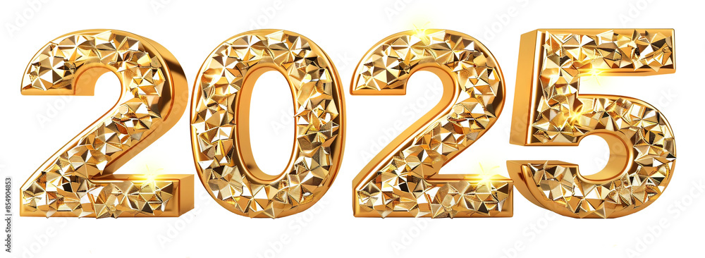 Golden 3D text 2025 on the transparent back Golden 3D text 2025 on the transparent back