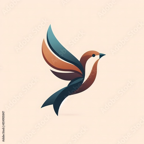 AI Generate of Flying Sparrow in Elegant Style with Minimal Geometric Form. Vector, Logo, Symbol. Businesses related to nature, vacational resort, travelling, tourism fashion, etc. photo