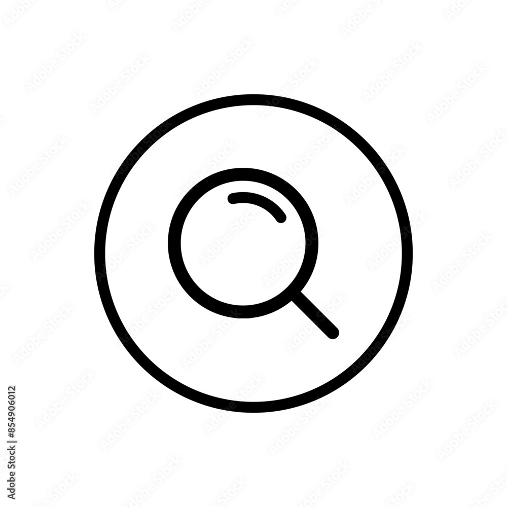 Simple magnifying glass, magnifier icon on circle line Simple magnifying glass, magnifier icon on circle line