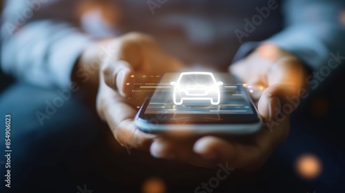 Person using smartphone to buy or rent a car online