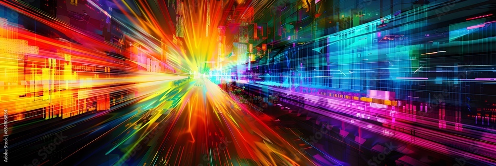 Energetic Cosmic Explosion of Vibrant Digital Lights and Blurry Motion Energetic Cosmic Explosion of Vibrant Digital Lights and Blurry Motion
