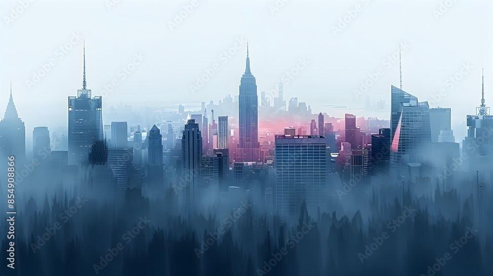 Fototapeta premium Foggy Metropolis Skyline Reflecting Modern City Development and Urban Architectural Density