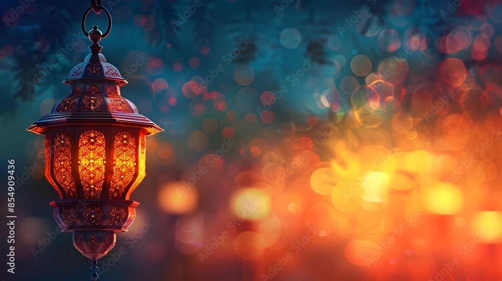 Glowing Lantern Illuminating Enchanting Bokeh Filled Atmosphere in Glowing Lantern Illuminating Enchanting Bokeh Filled Atmosphere in