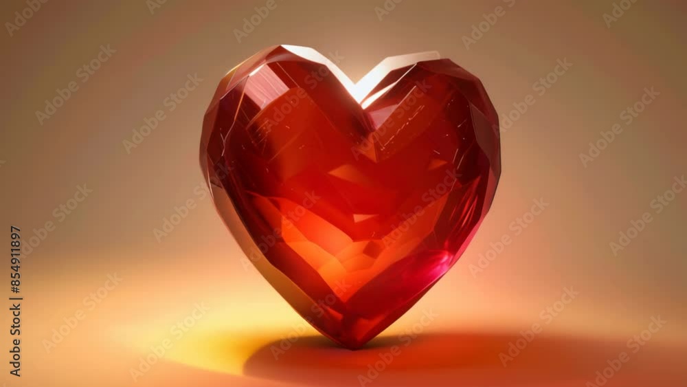 A single red glass heart sits on a bright yellow background, perfect for use in designs related to love, relationships, or Valentine's Day A single red glass heart sits on a bright yellow background, perfect for use in designs related to love, relationships, or Valentine's Day