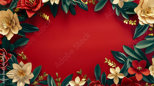 Flowers wreath illustration, happy thanksgiving, card with golden wreath