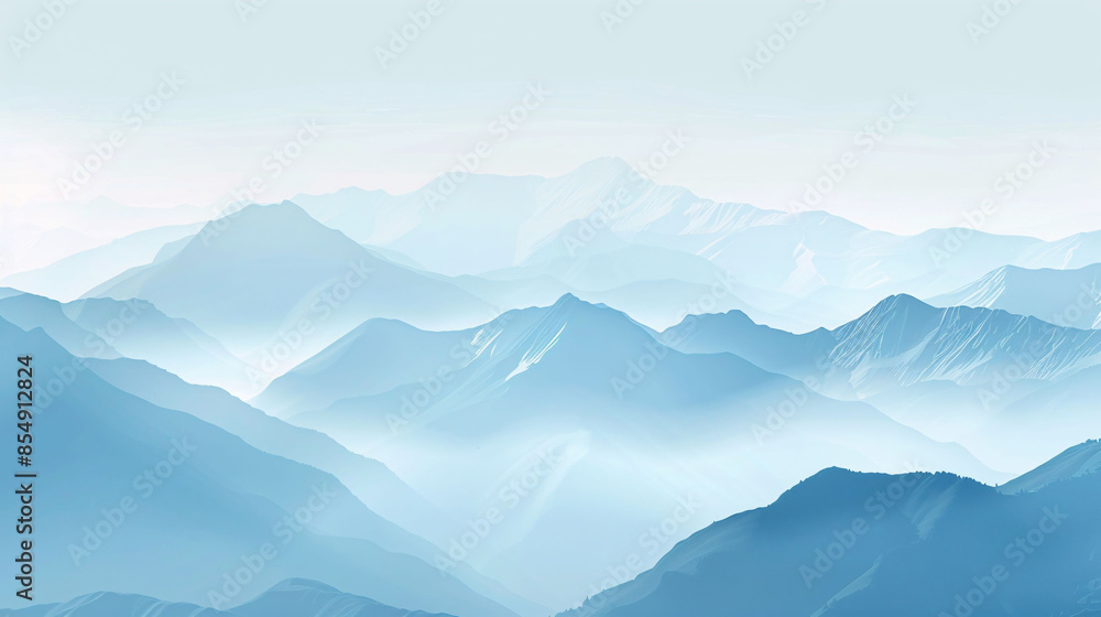 Ink style landscape painting in blue tones, ink style landscape painting concept illustration Ink style landscape painting in blue tones, ink style landscape painting concept illustration