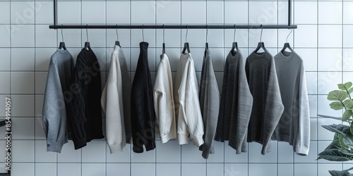 Wallpaper Mural Grey and Black Sweaters on a White Tile Wall Torontodigital.ca