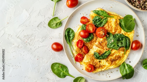 Healthy Breakfast Omelet with Spinach and Cherry Tomatoes - Generative AI