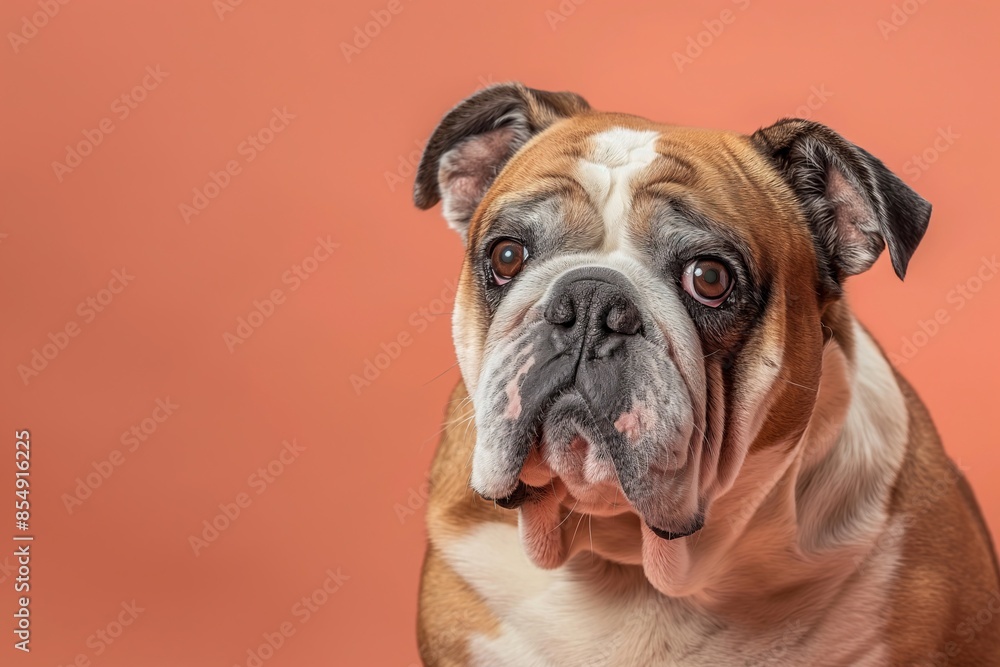 Bullmastiff dog on minimalistic colorful background with Copy Space. Perfect for banners, veterinary ads, pet food promotions, and minimalist designs.