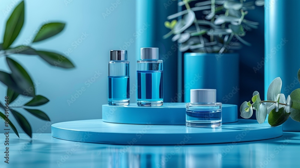 Empty podium glass with glass geometric platform. science laboratory test tubes, chemical laboratory equipment. Research and develop cosmetic in lab. Empty podium glass with glass geometric platform. science laboratory test tubes, chemical laboratory equipment. Research and develop cosmetic in lab.