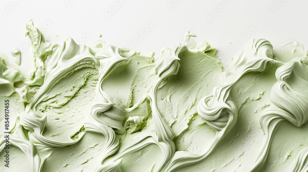 Sophisticated mint ice cream, an image of sophisticated mint ice cream, its vibrant green color and frosty texture set against a white background