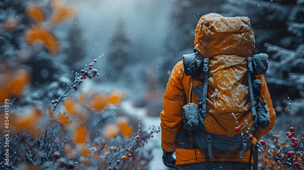 Solitary Hiker Trekking Through Serene Snowy Forest Landscape During Chilly Winter Adventure Solitary Hiker Trekking Through Serene Snowy Forest Landscape During Chilly Winter Adventure