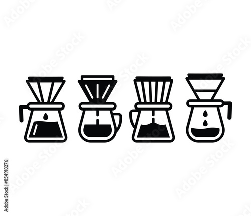 coffee drip pour drink icons vector design symbol black white color illustration set