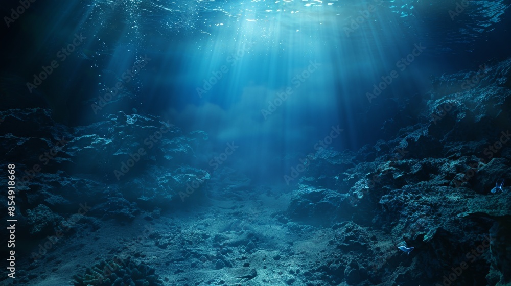 Underwater Sea - Deep Abyss With Blue Sun light Underwater Sea - Deep Abyss With Blue Sun light