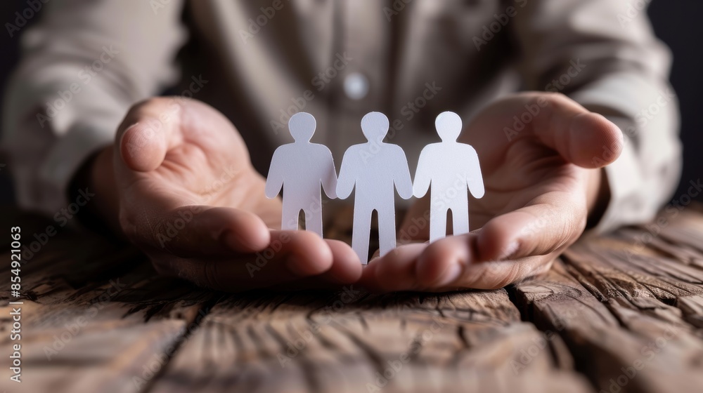 Person holding paper cutout figures of people Person holding paper cutout figures of people
