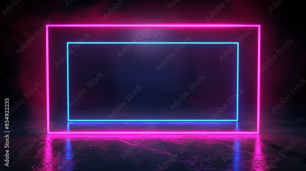 Vibrant two-tone neon picture frame with pink and blue colors, featuring a blank copy space in the center, perfect for creative projects or modern decor. Vibrant two-tone neon picture frame with pink and blue colors, featuring a blank copy space in the center, perfect for creative projects or modern decor.