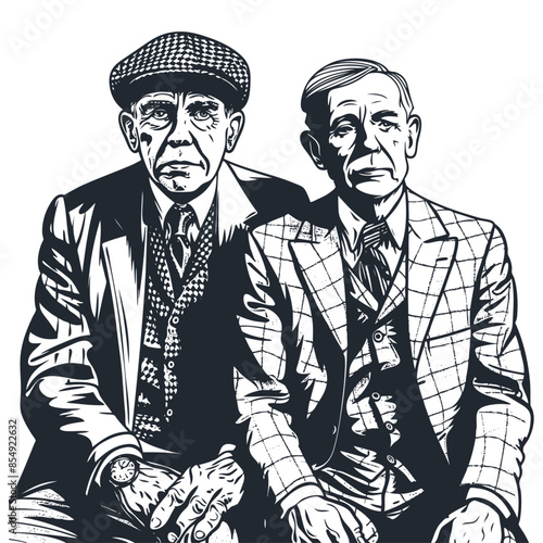 Two elderly fashionable pensioners, two old British friends, vector