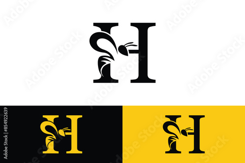 letter h design with bee design illustration concept