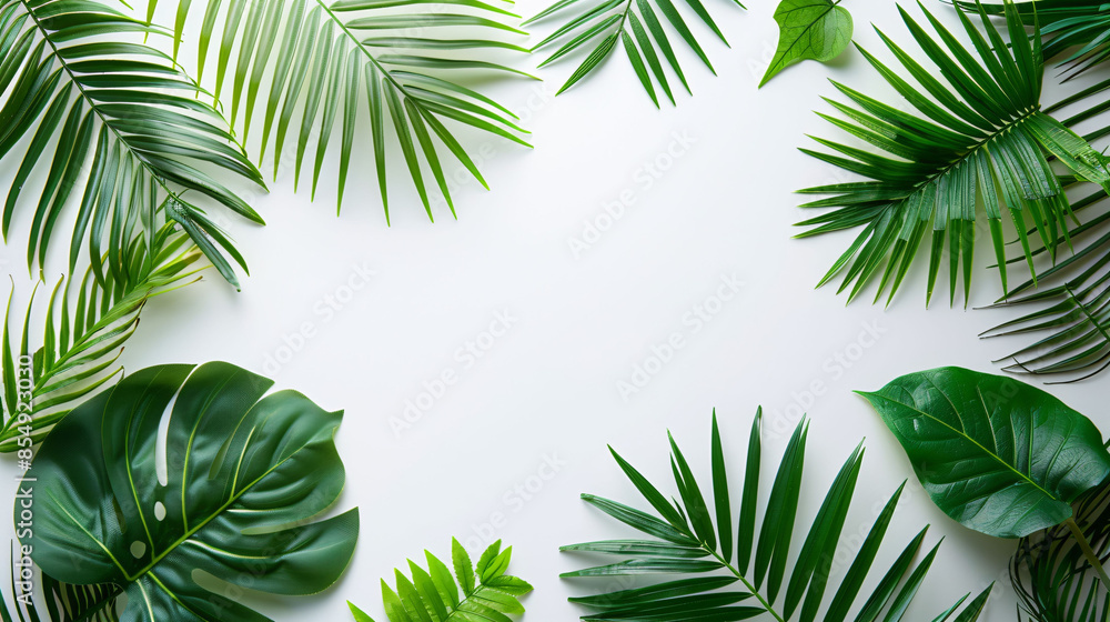 Tropical plant frame top view background for travel guide illustration design Tropical plant frame top view background for travel guide illustration design