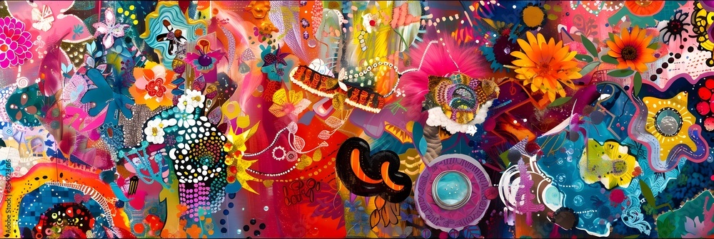 Fototapeta premium Vibrant and Captivating Kaleidoscopic Explosion of Colors Textures and Expressions Evoking a Sense of Dreamlike Wonder and Imaginative