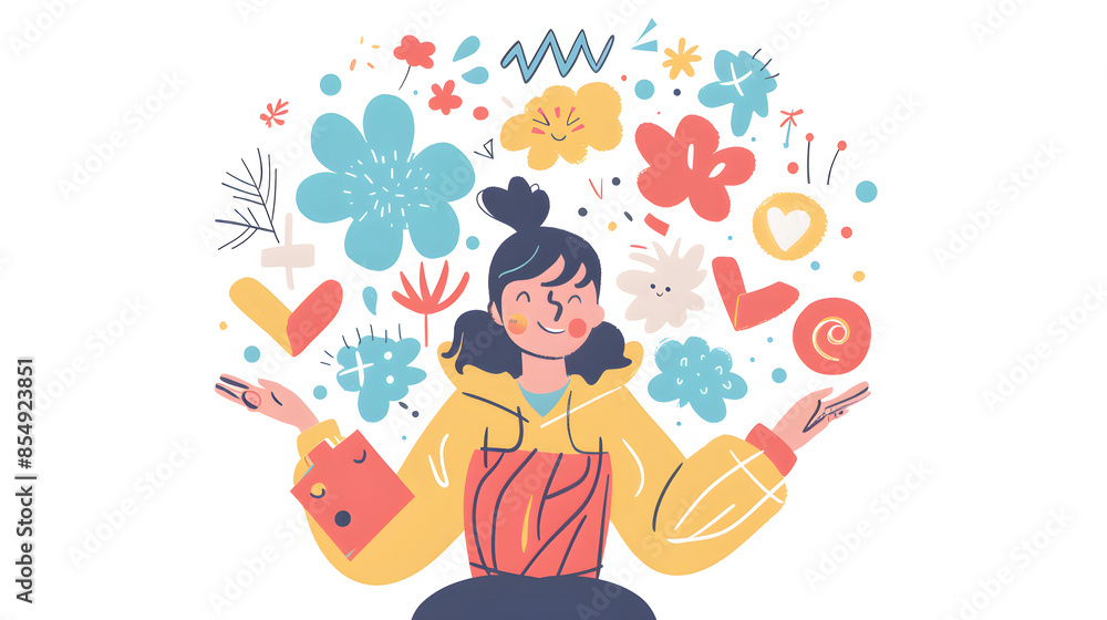 An illustration of a person juggling different emotions and tasks, symbolizing multitasking and emotional management, illustration.
An illustration of a person juggling different emotions and tasks, symbolizing multitasking and emotional management, illustration.