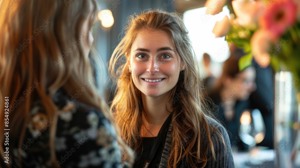Confident and Charismatic Woman Entrepreneur Networking and Connecting with Peers at a Corporate Business Event Showcasing Her Expertise and Leadership Skills Confident and Charismatic Woman Entrepreneur Networking and Connecting with Peers at a Corporate Business Event Showcasing Her Expertise and Leadership Skills