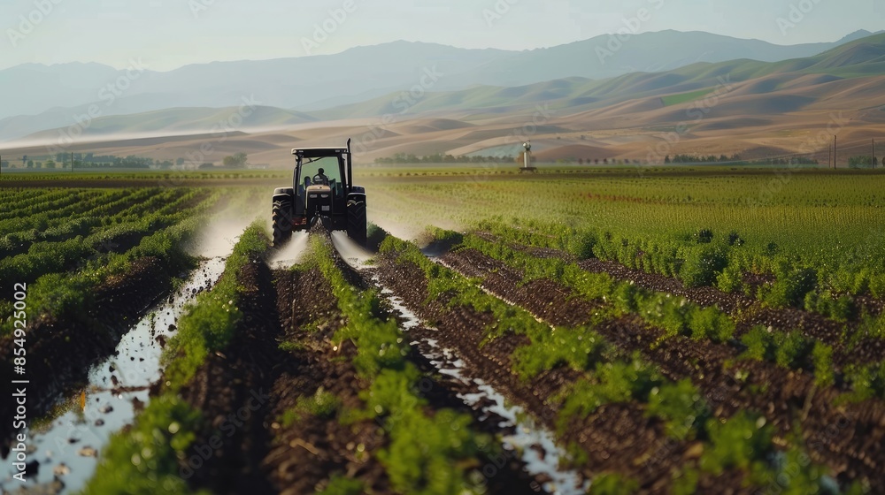 Obraz premium Cutting-edge irrigation technology: Precision systems in action, demonstrating how modern agricultural practices contribute to water conservation