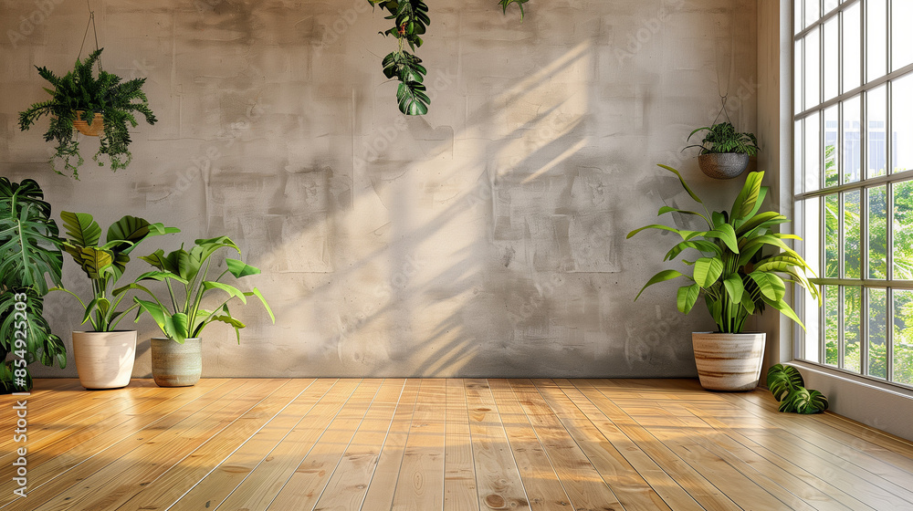 Fototapeta premium Empty Room of Modern Contemporary Loft with Plants