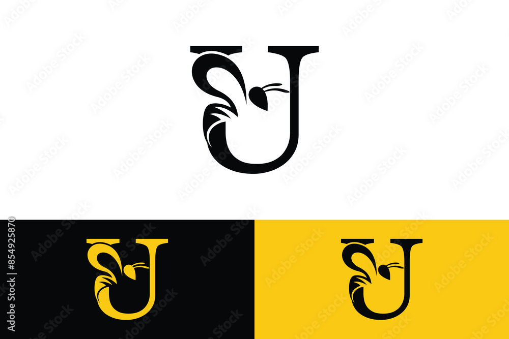 letter u design with bee design illustration concept letter u design with bee design illustration concept