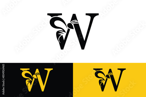 letter w design with bee design illustration concept