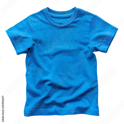 Studio photo of blue kids t shirt on transparent background with alpha channel Generative Ai 