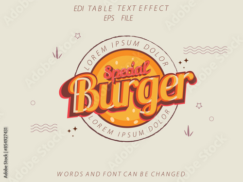 burger text effect, font editable, typography, 3d text. vector template