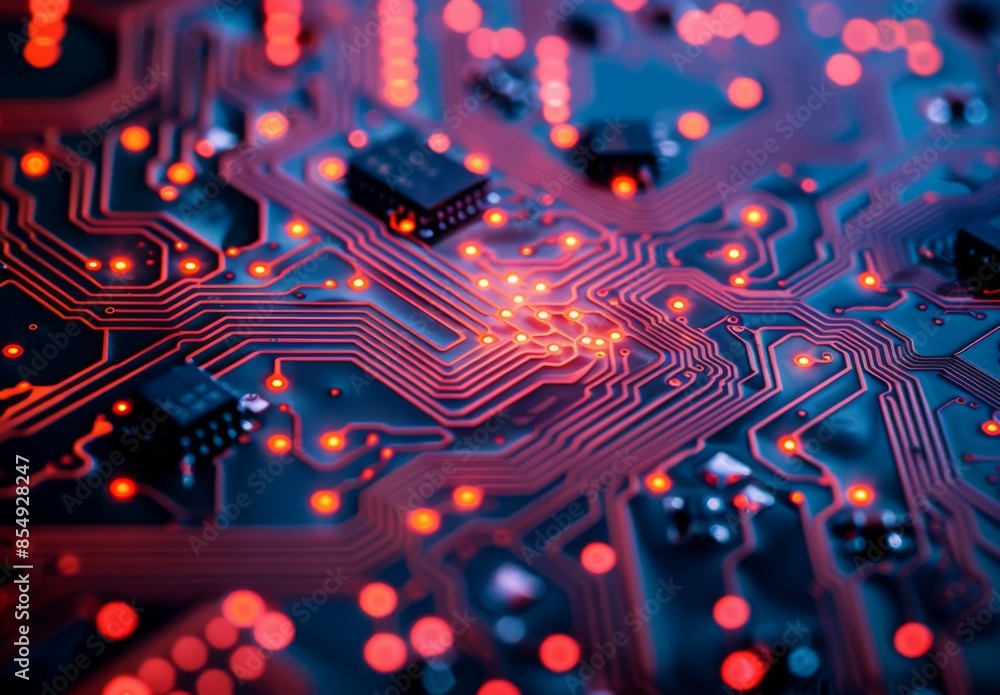 Extreme close-up macro photography of the geometric texture of a computer circuit board Extreme close-up macro photography of the geometric texture of a computer circuit board